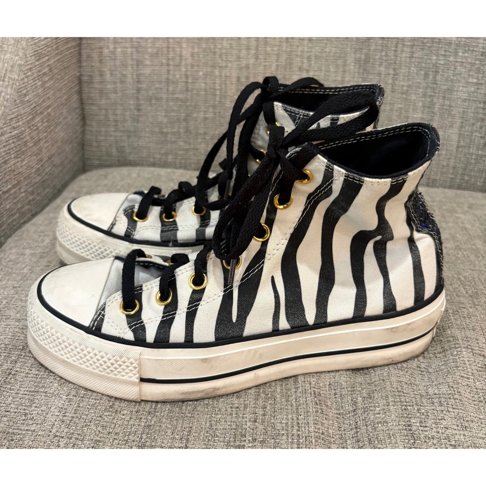 Converse Chuck Taylor All Star Lift Platform High Top Zebra Women's 8 Glitter